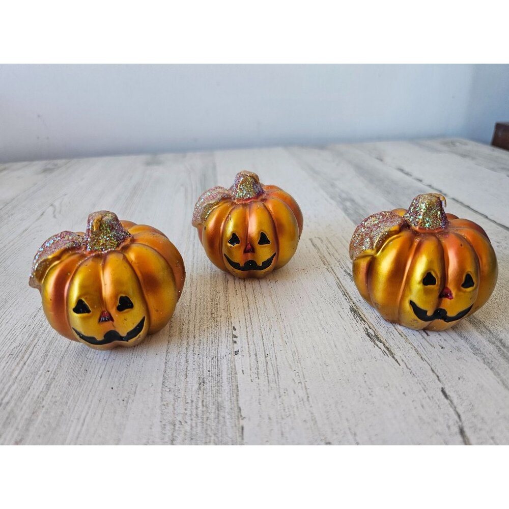 Pumpkin candle glitter set Halloween fall decor‎ cute jack-o'-lantern